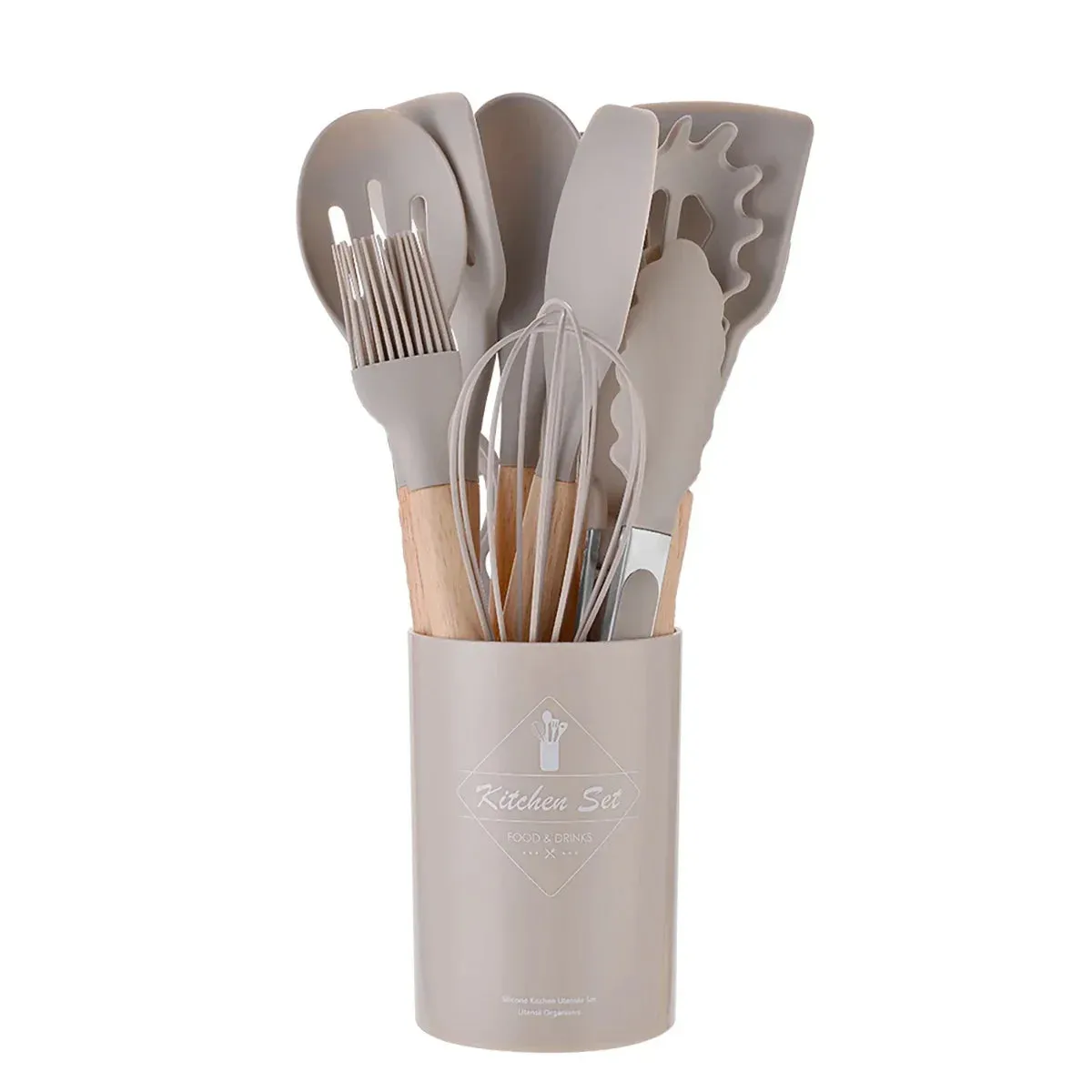 12 Piece Non Stick Silicone Utensil Set With Wooden Handles