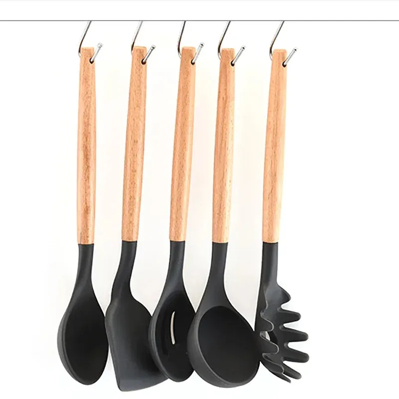 12 Piece Non Stick Silicone Utensil Set With Wooden Handles