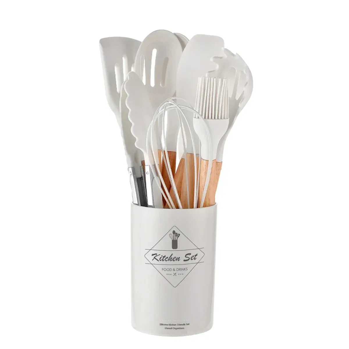 12 Piece Non Stick Silicone Utensil Set With Wooden Handles