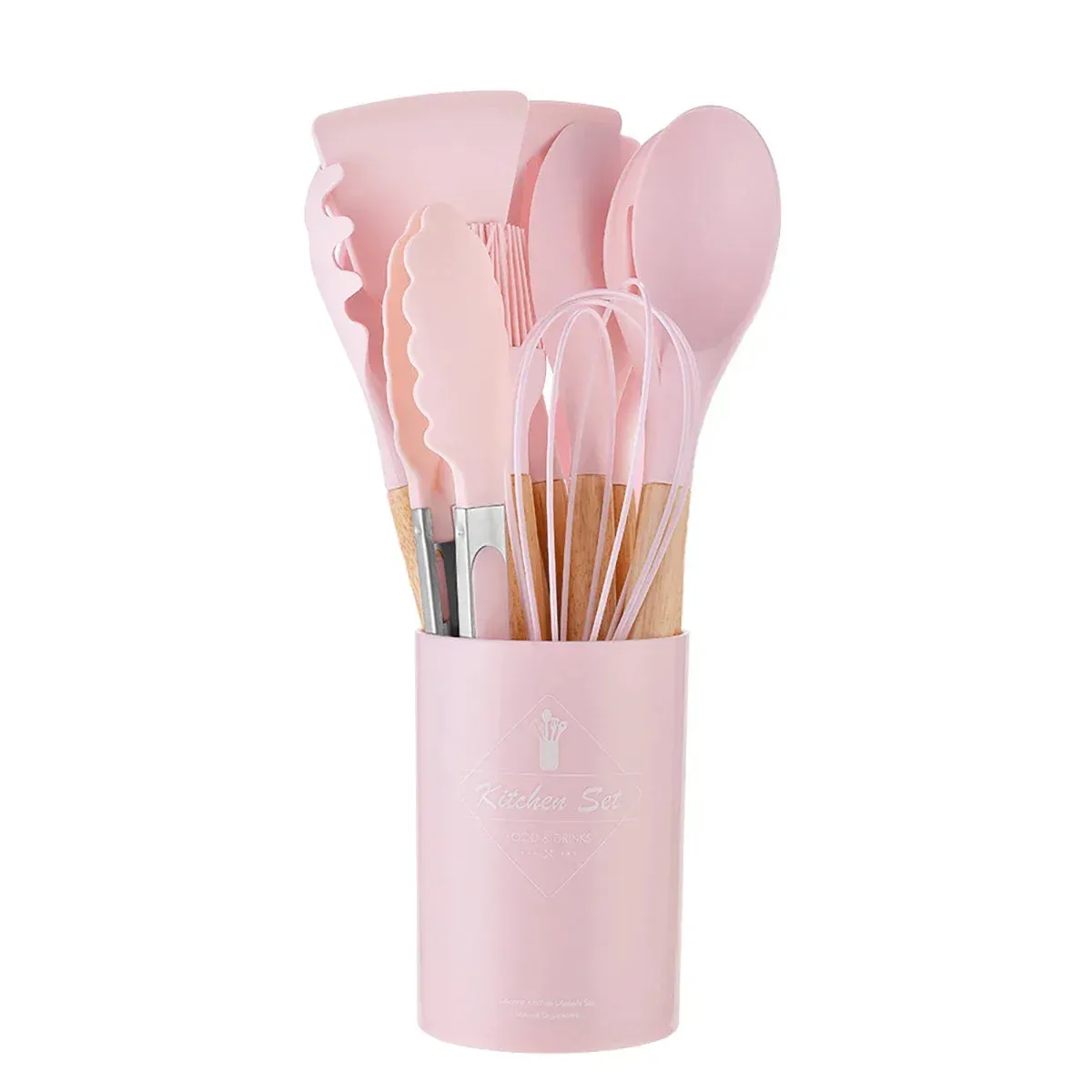 12 Piece Non Stick Silicone Utensil Set With Wooden Handles