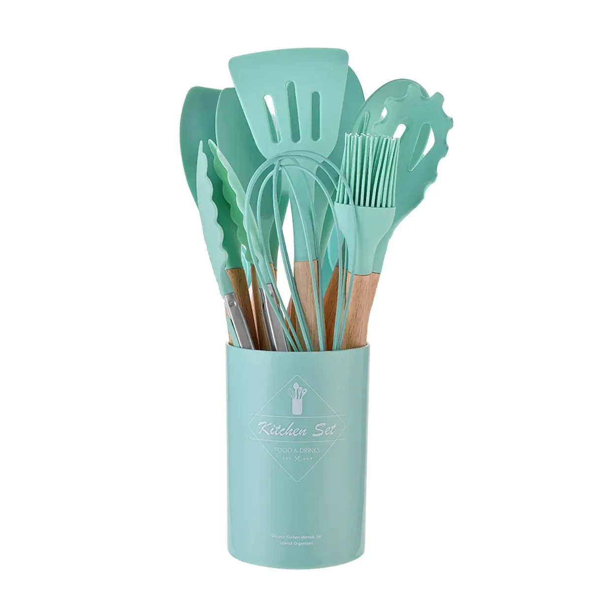 12 Piece Non Stick Silicone Utensil Set With Wooden Handles