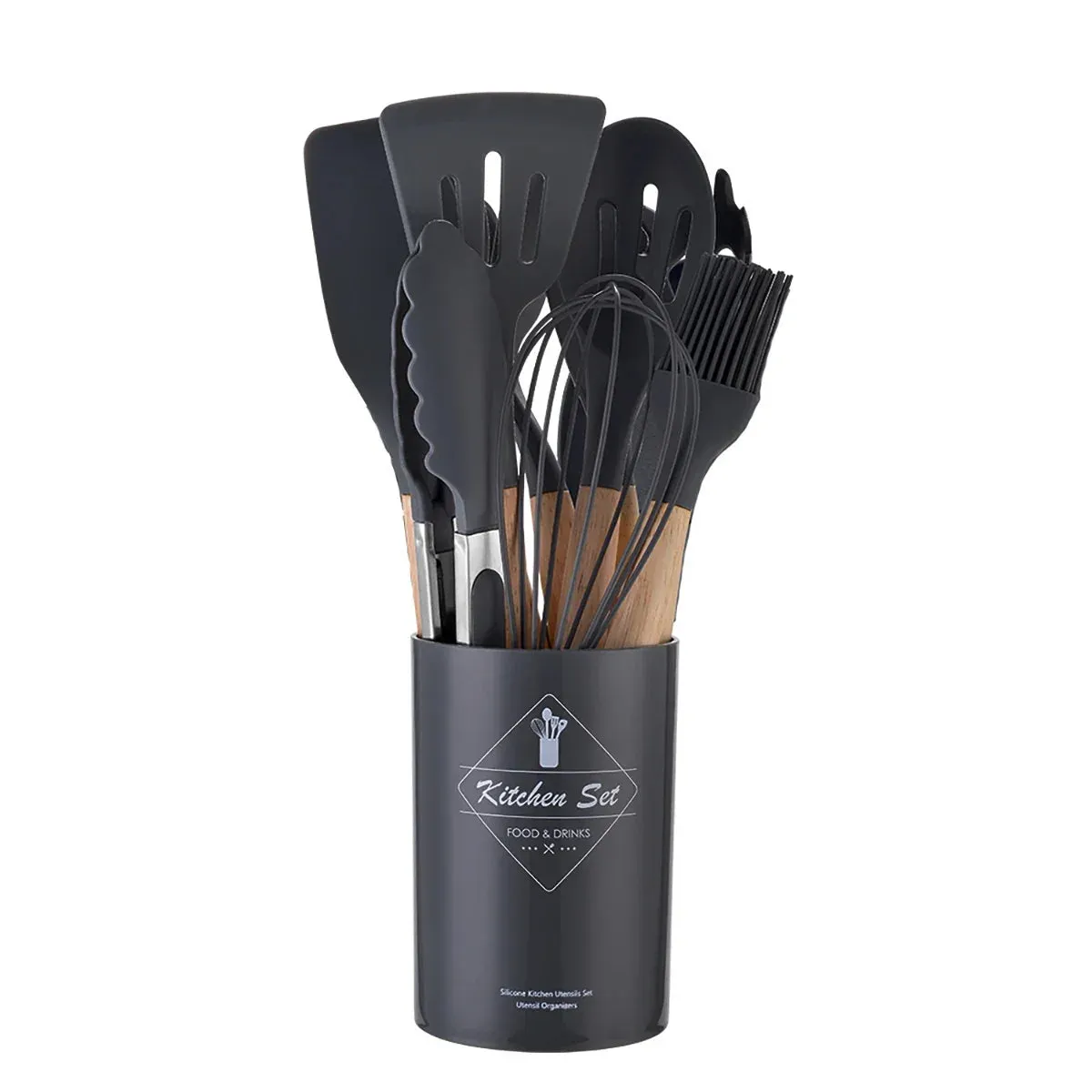 12 Piece Non Stick Silicone Utensil Set With Wooden Handles
