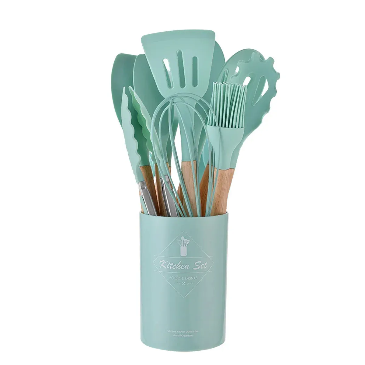 12 Piece Non Stick Silicone Utensil Set With Wooden Handles