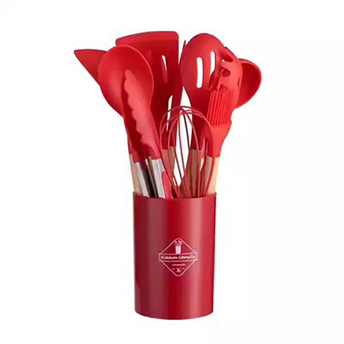 12 Piece Non Stick Silicone Utensil Set With Wooden Handles