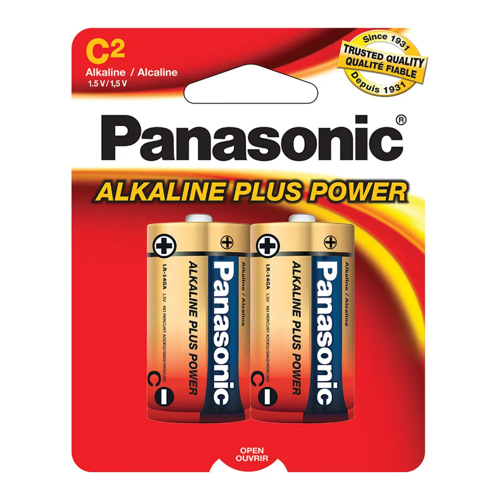 2 Pack Panasonic C-Size Plus Power Alkaline Batteries 1.5V Home Office Battery