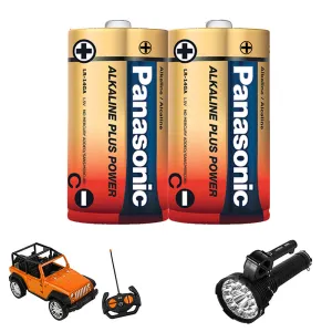 2 Pack Panasonic C-Size Plus Power Alkaline Batteries 1.5V Home Office Battery