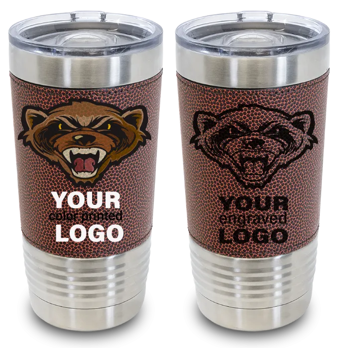 20 oz Football Leather Tumblers -Mix & Match- Bulk Wholesale Personalized Engraved or Full Color Print Logo