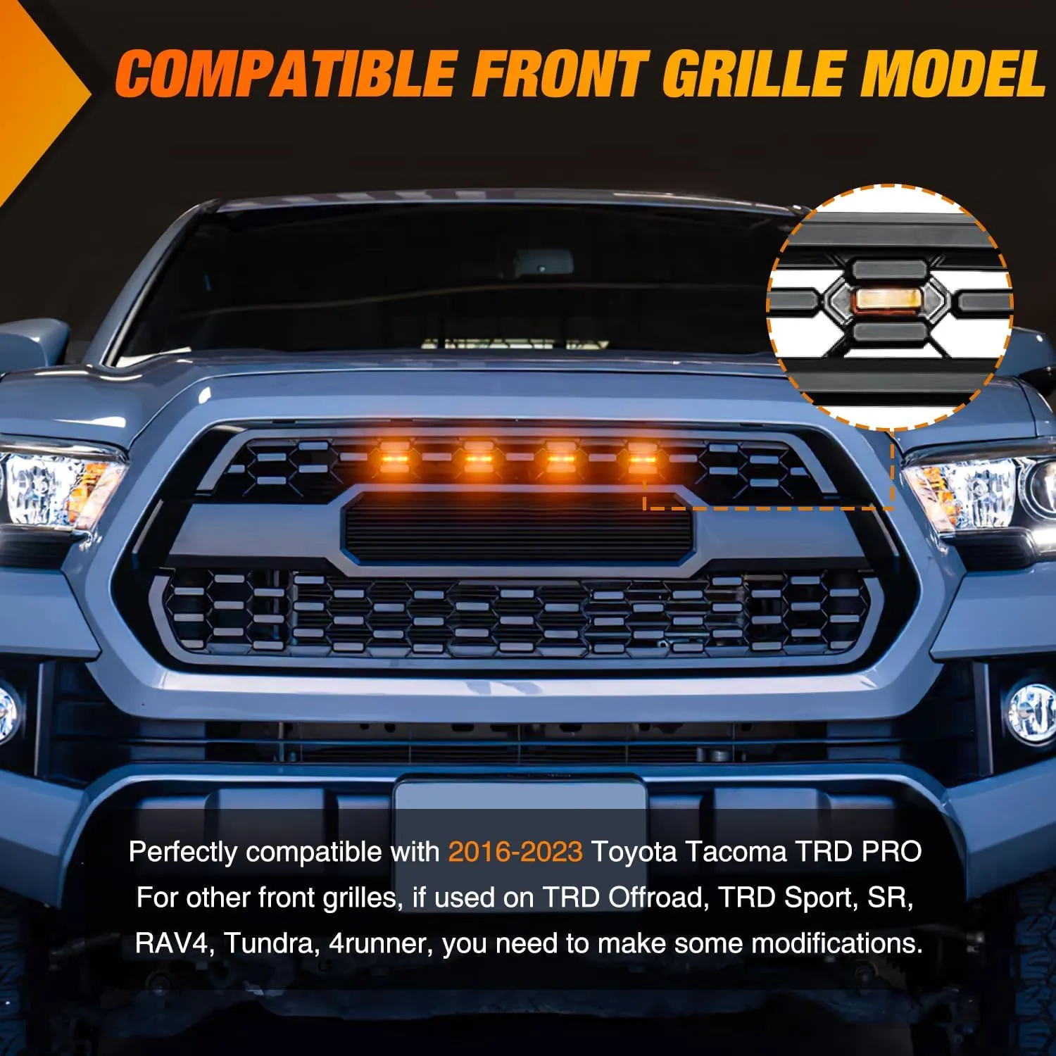 2016-2023 Toyota Tacoma TRD PRO 4LED Amber Front Grille Marker Lights