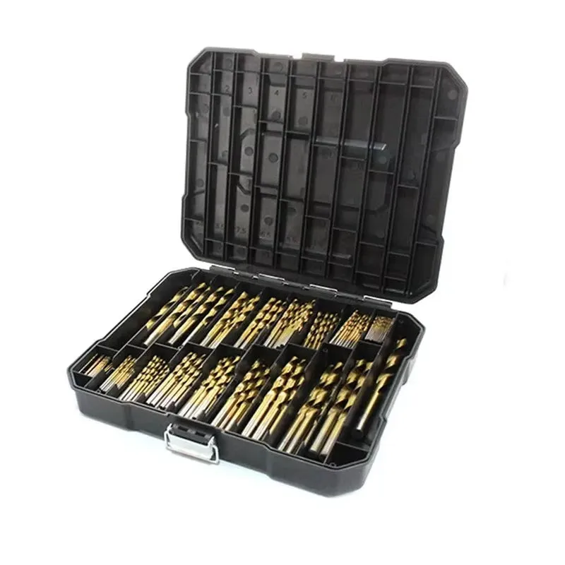 230PCS Titanium Coated Twist Drill Bit Set with Case 135Tip Metric Drill Bits Size from 1.0-10Mm for Woodworking Plastic Hole