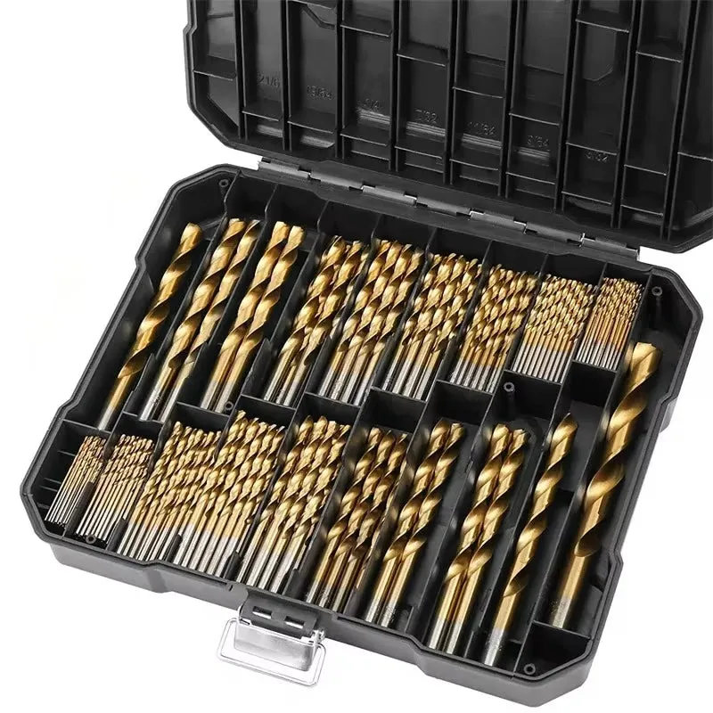 230PCS Titanium Coated Twist Drill Bit Set with Case 135Tip Metric Drill Bits Size from 1.0-10Mm for Woodworking Plastic Hole