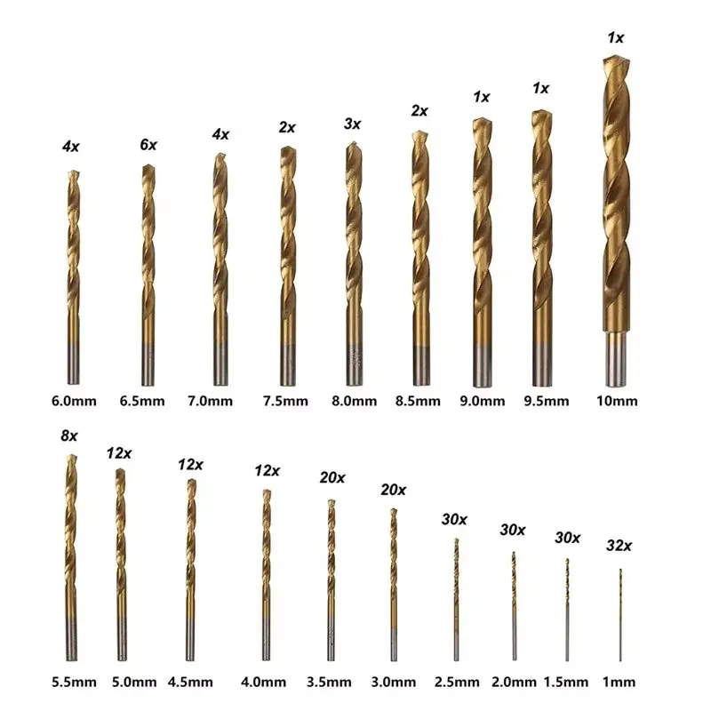 230PCS Titanium Coated Twist Drill Bit Set with Case 135Tip Metric Drill Bits Size from 1.0-10Mm for Woodworking Plastic Hole