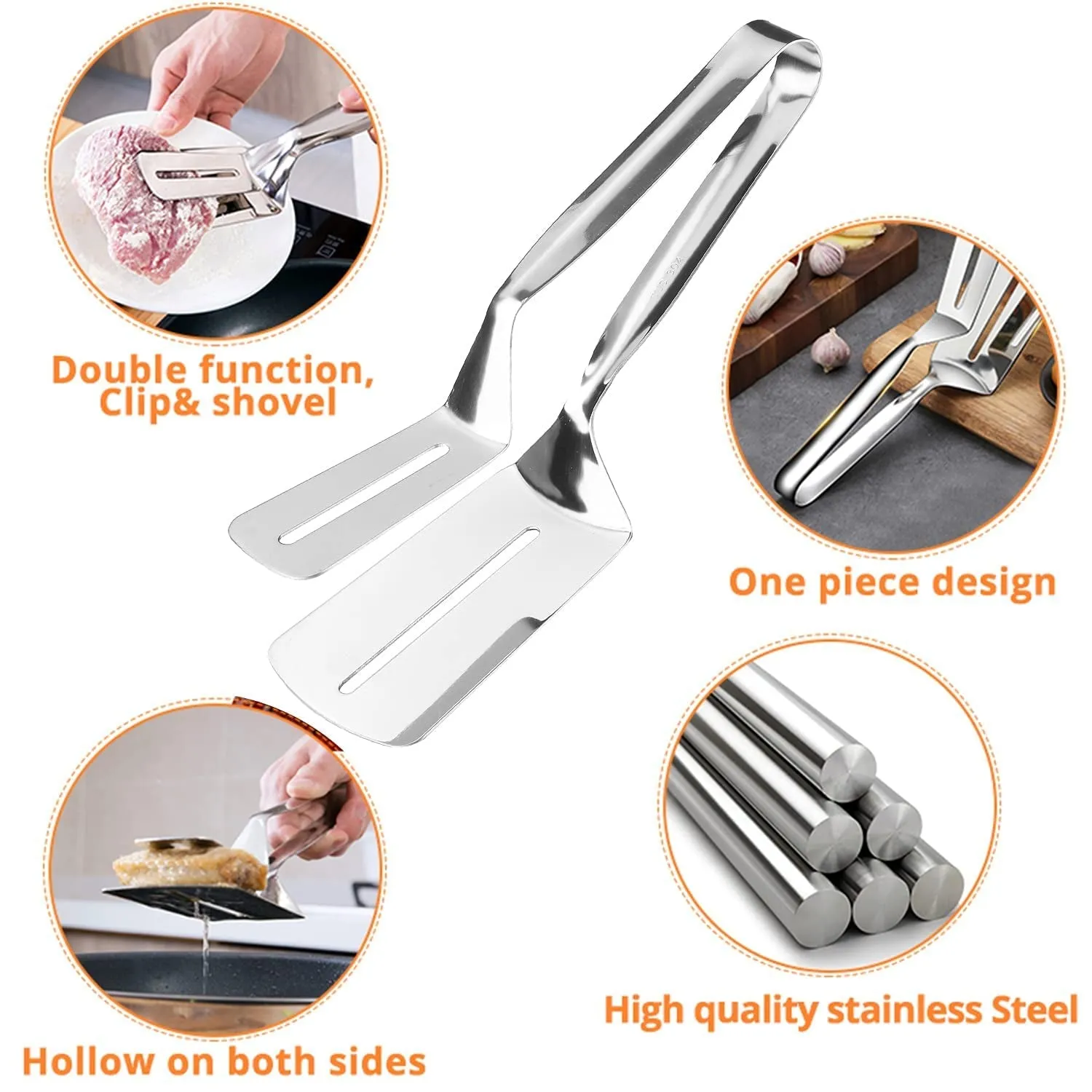 2918 Multifunction Cooking Serving Turner Frying Food Tong. Stainless Steel Steak Clip Clamp BBQ Kitchen Tong.