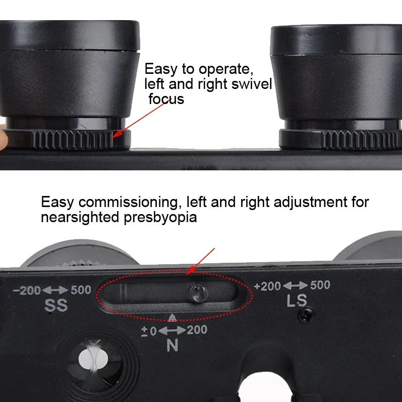 Adjustable Focus Fishing Binoculars - 3x28 with Glass Type and Zippered Case