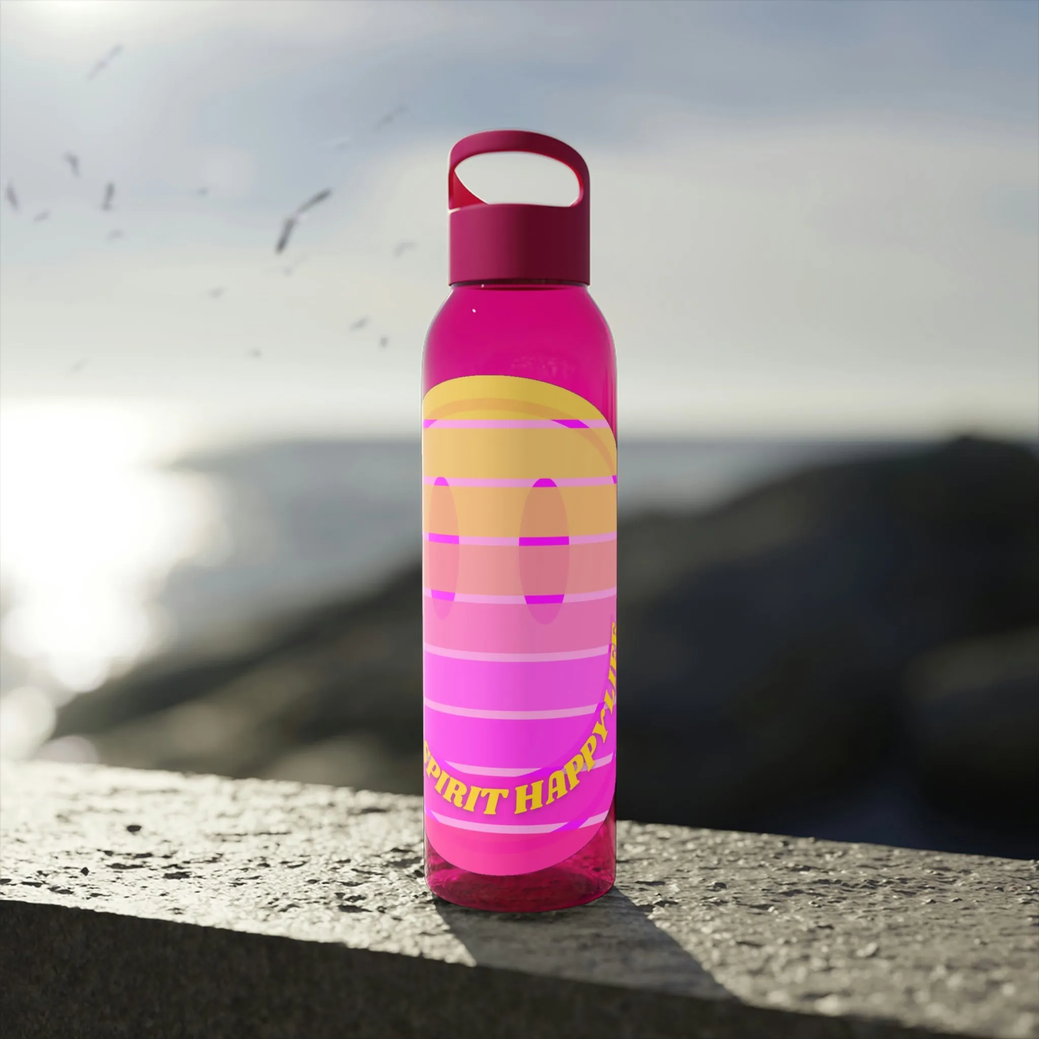 Aesthetic Happy Spirit Happy Life Water Bottle, Aesthetic Pink Bottle, Smile Face, Trendy Tumblr Bottle, Happy Mind Tumbler, BPA Fre