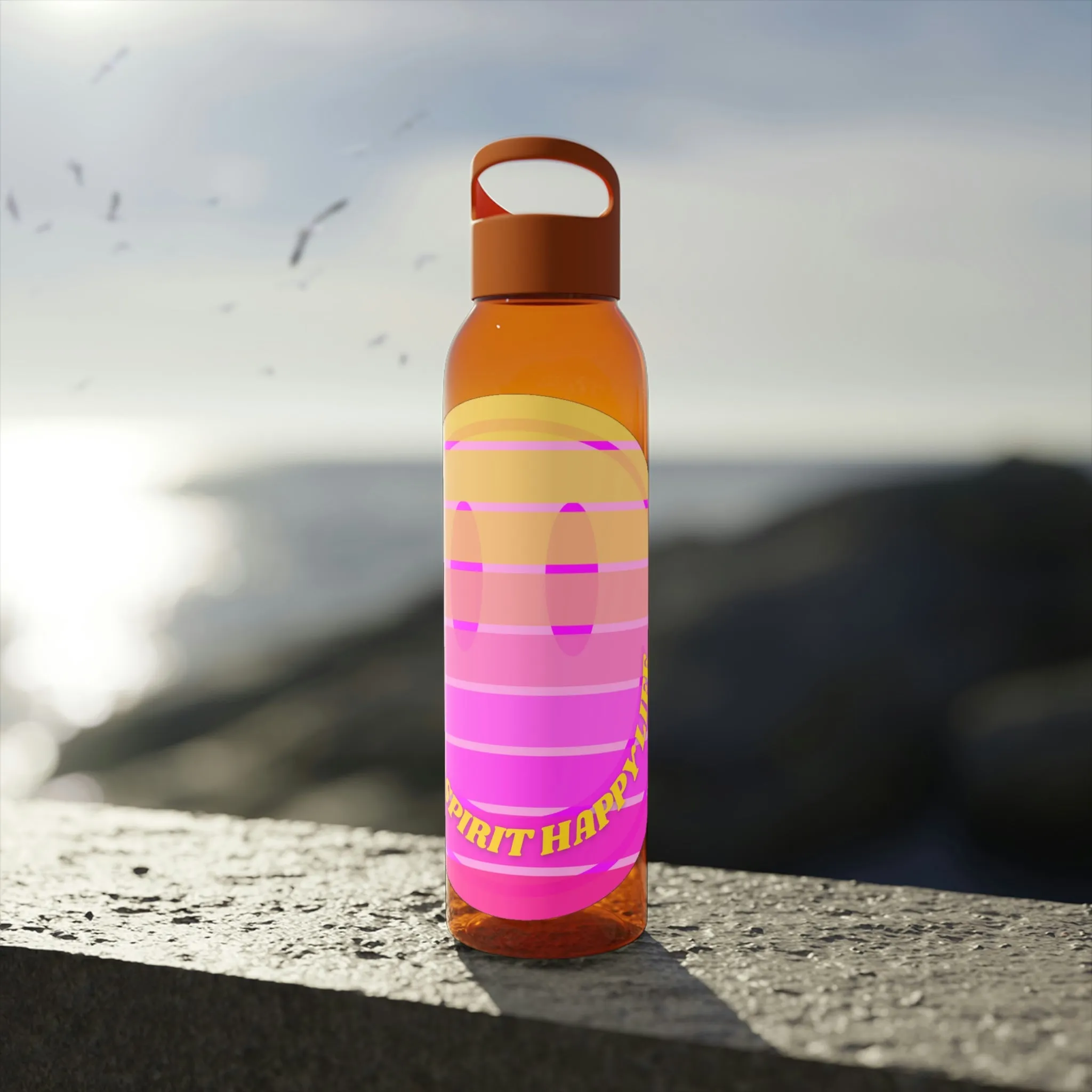 Aesthetic Happy Spirit Happy Life Water Bottle, Aesthetic Pink Bottle, Smile Face, Trendy Tumblr Bottle, Happy Mind Tumbler, BPA Fre