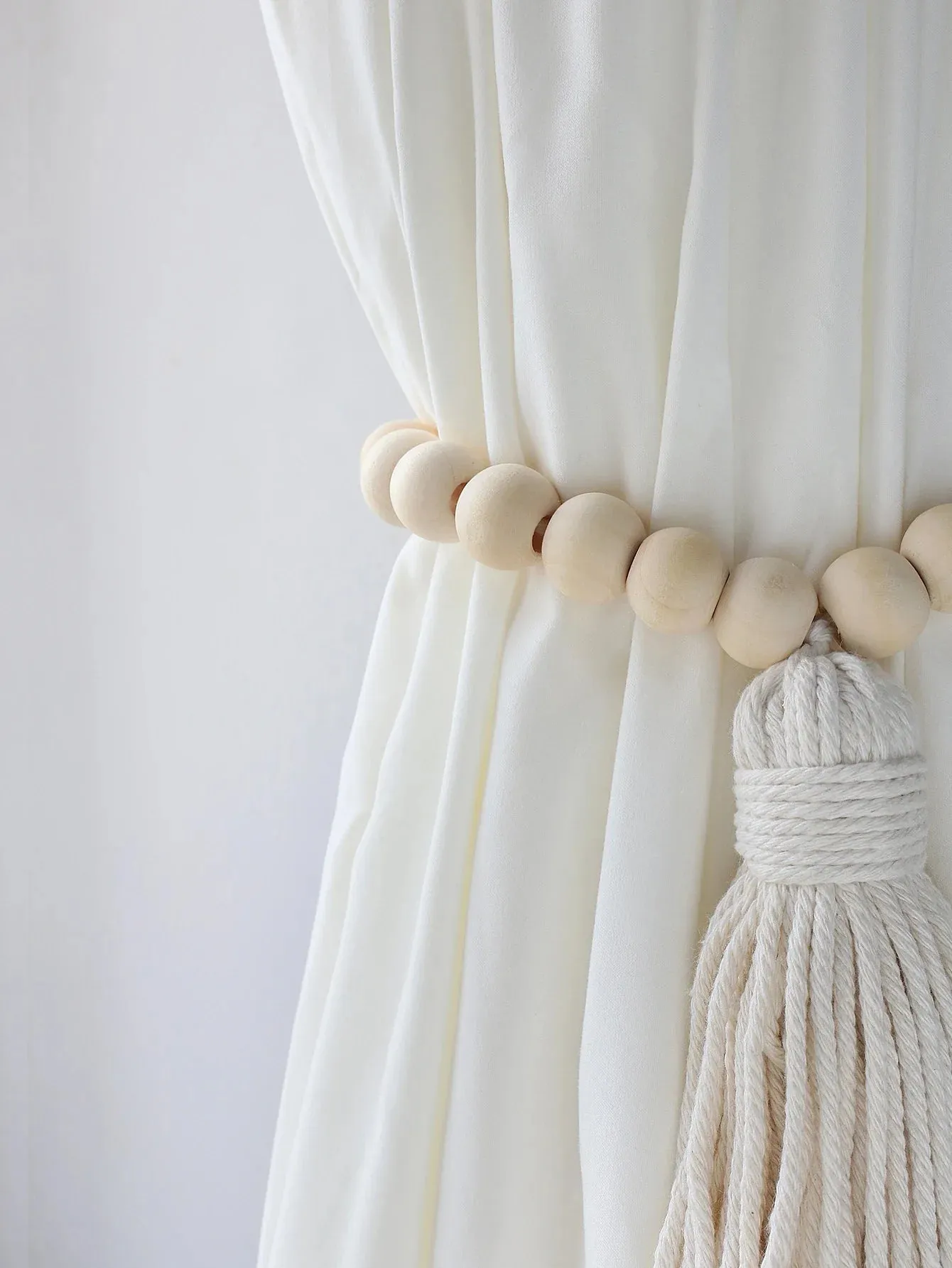 Boho Macrame Curtain Tiebacks with Wooden Beads
