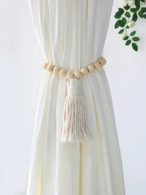 Boho Macrame Curtain Tiebacks with Wooden Beads