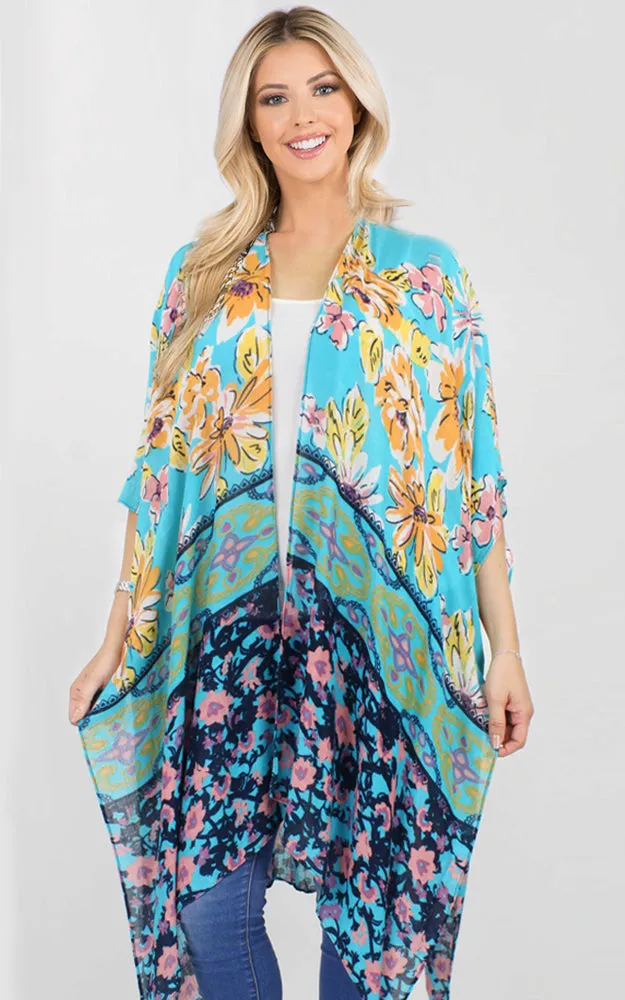 EAV5090 Floral Print Kimono Cover Up