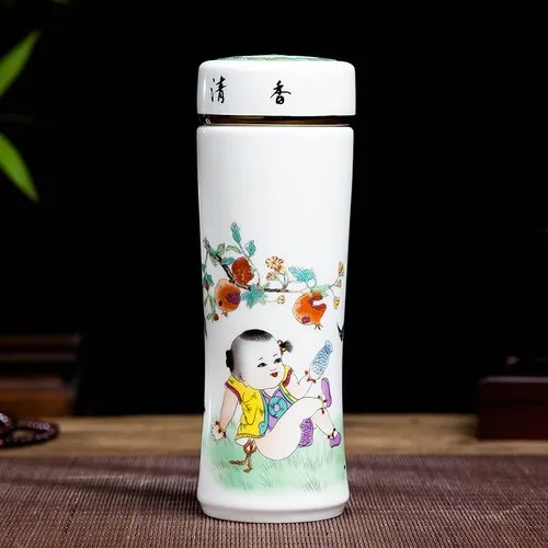 Jingdezhen ceramic teacup thermos mug with lid blue and white porcelain water cup liner office cup portable teacup Gift cup