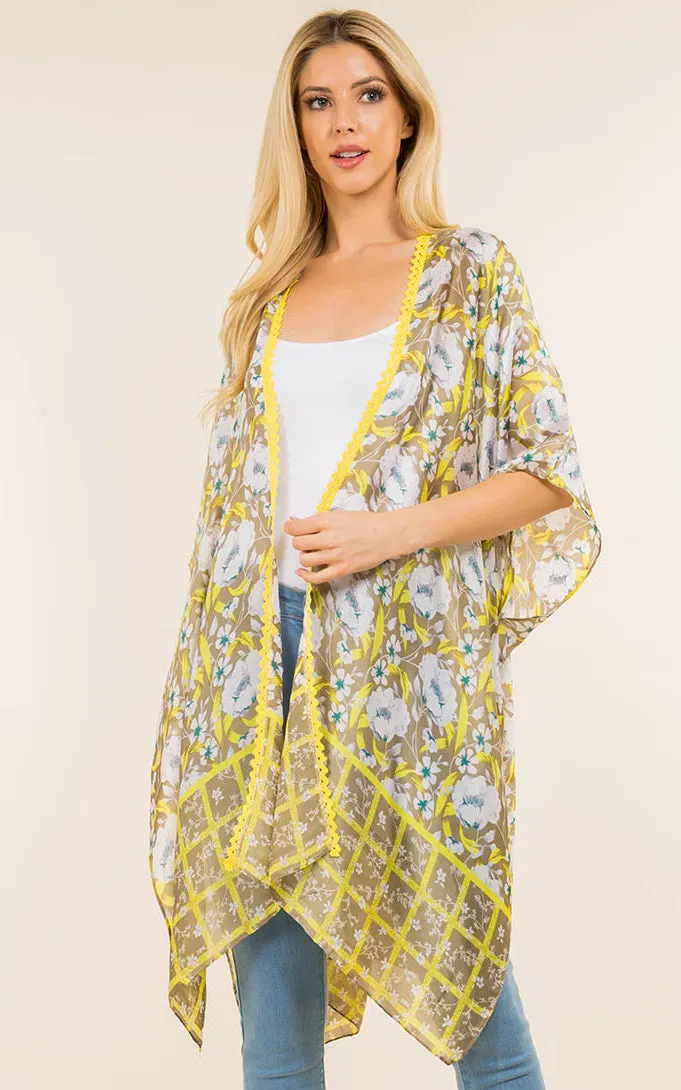 KP4009 Floral Print  Kimono Cover Up