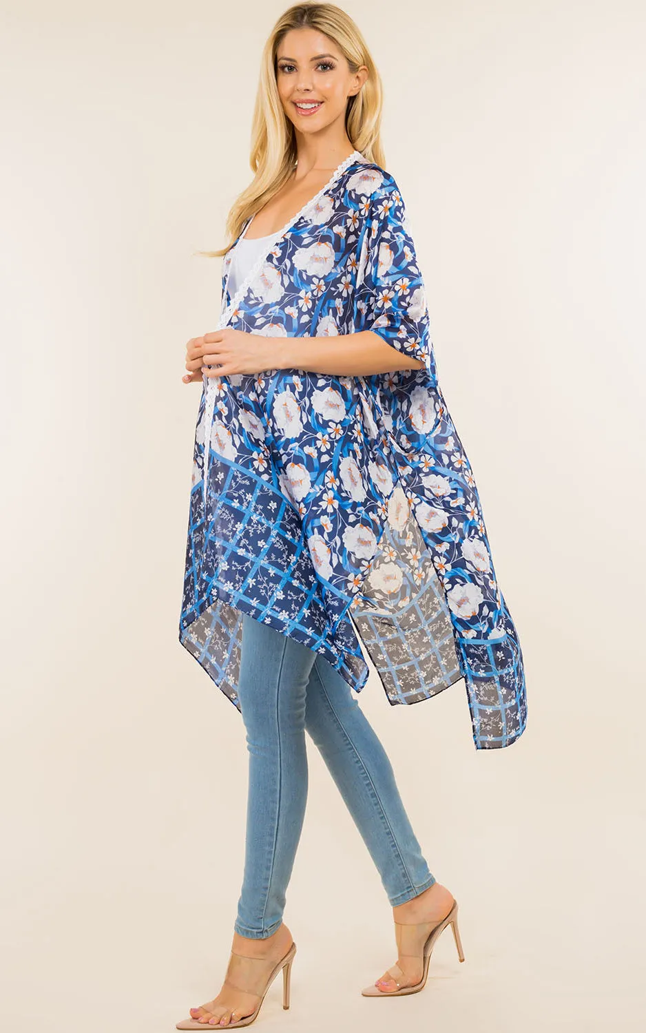 KP4009 Floral Print  Kimono Cover Up
