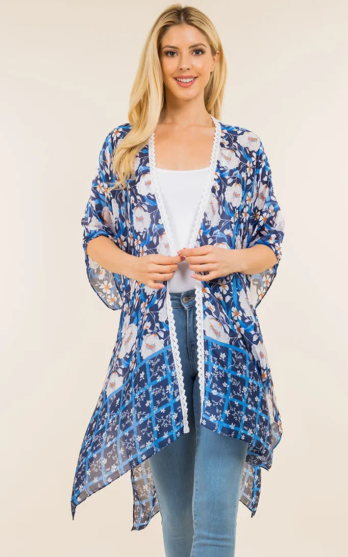 KP4009 Floral Print  Kimono Cover Up