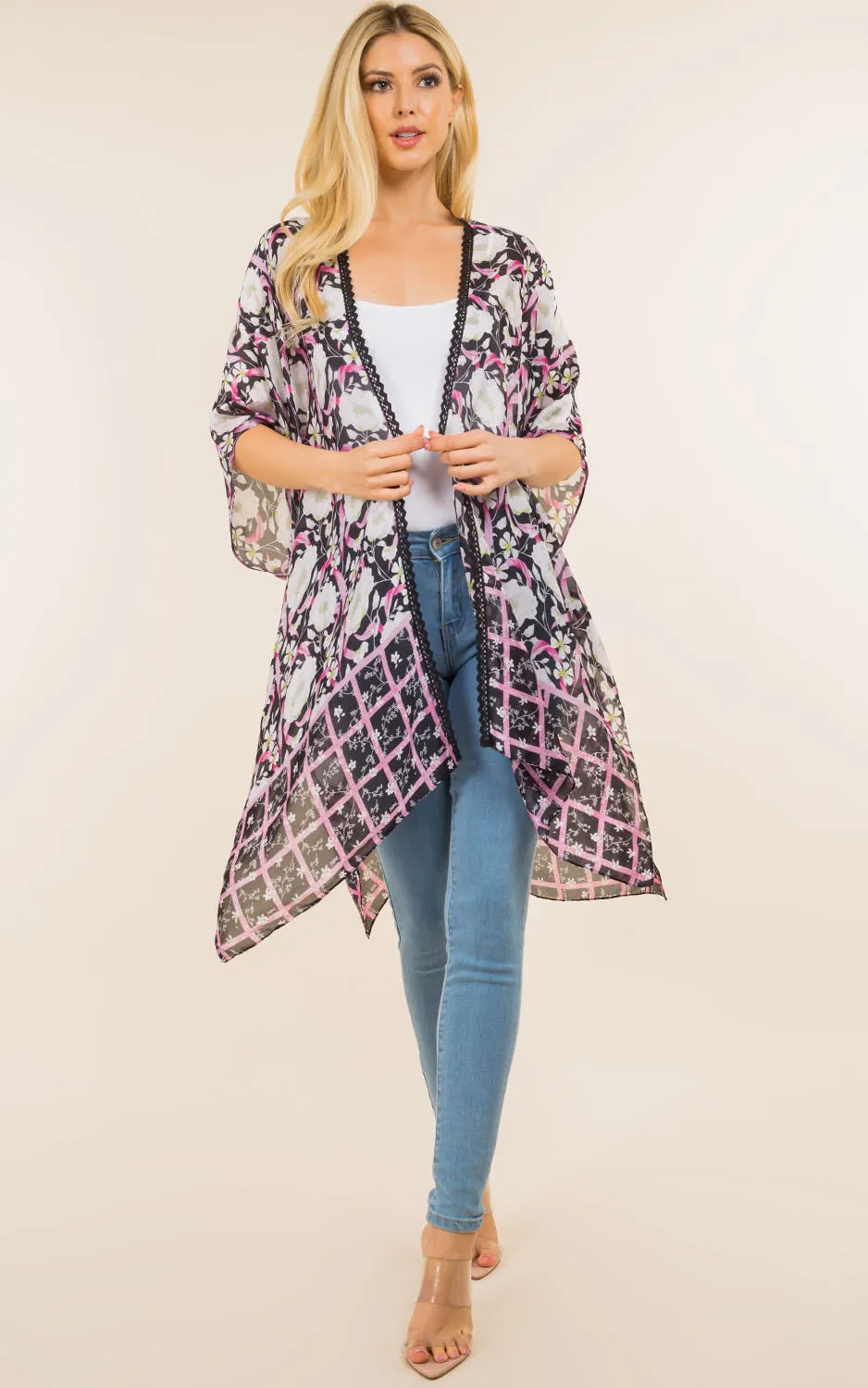 KP4009 Floral Print  Kimono Cover Up