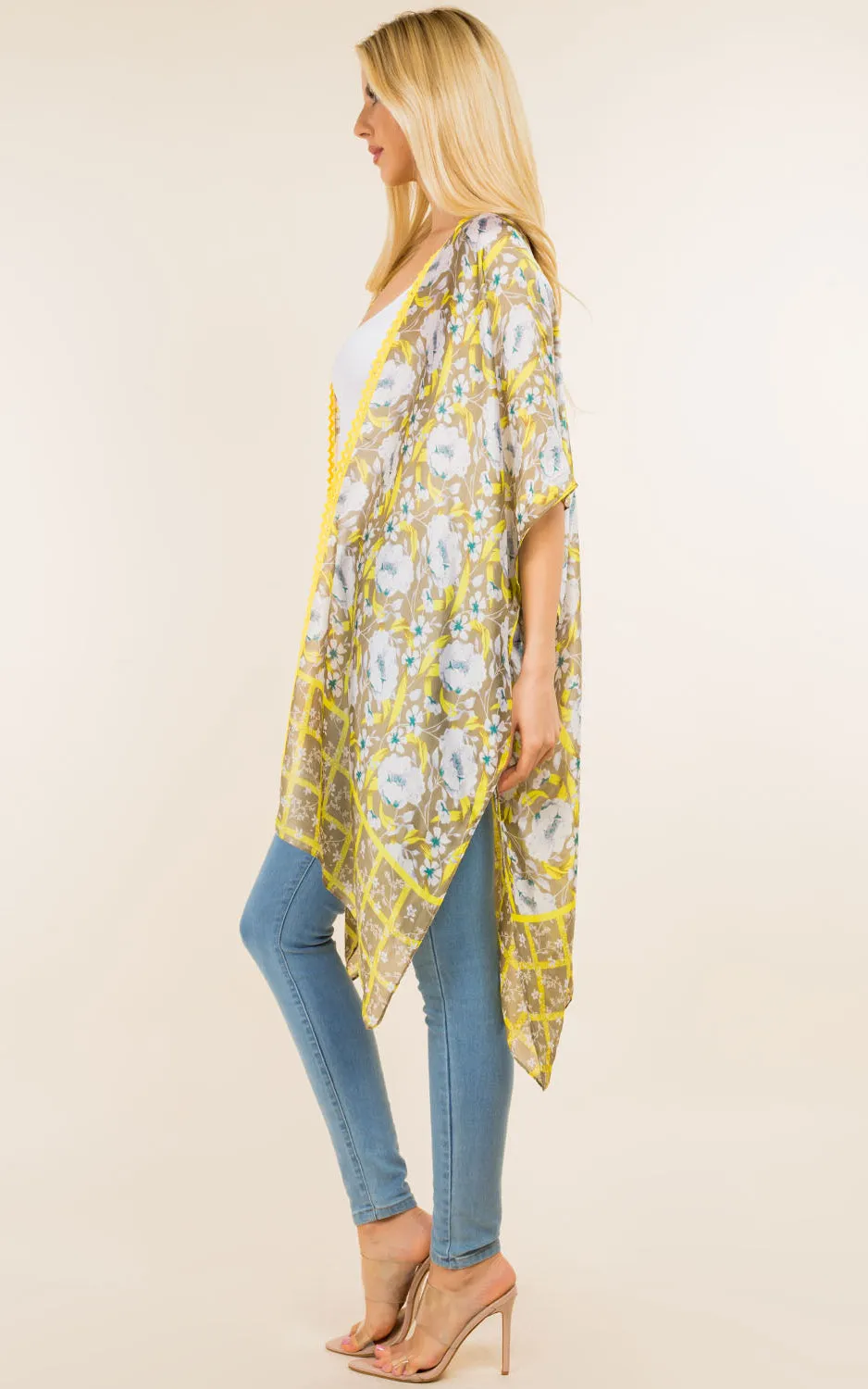 KP4009 Floral Print  Kimono Cover Up