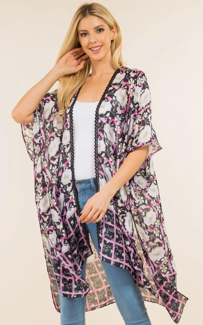 KP4009 Floral Print  Kimono Cover Up