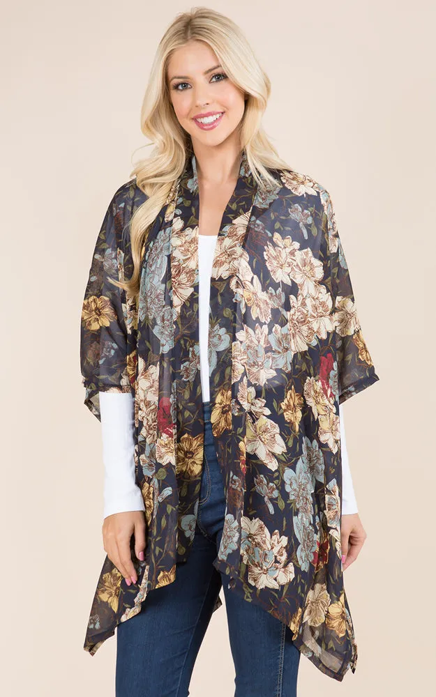KP8862 Floral Design Print Kimono