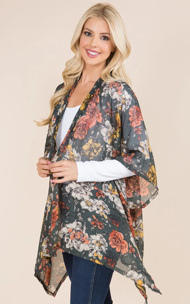 KP8862 Floral Design Print Kimono
