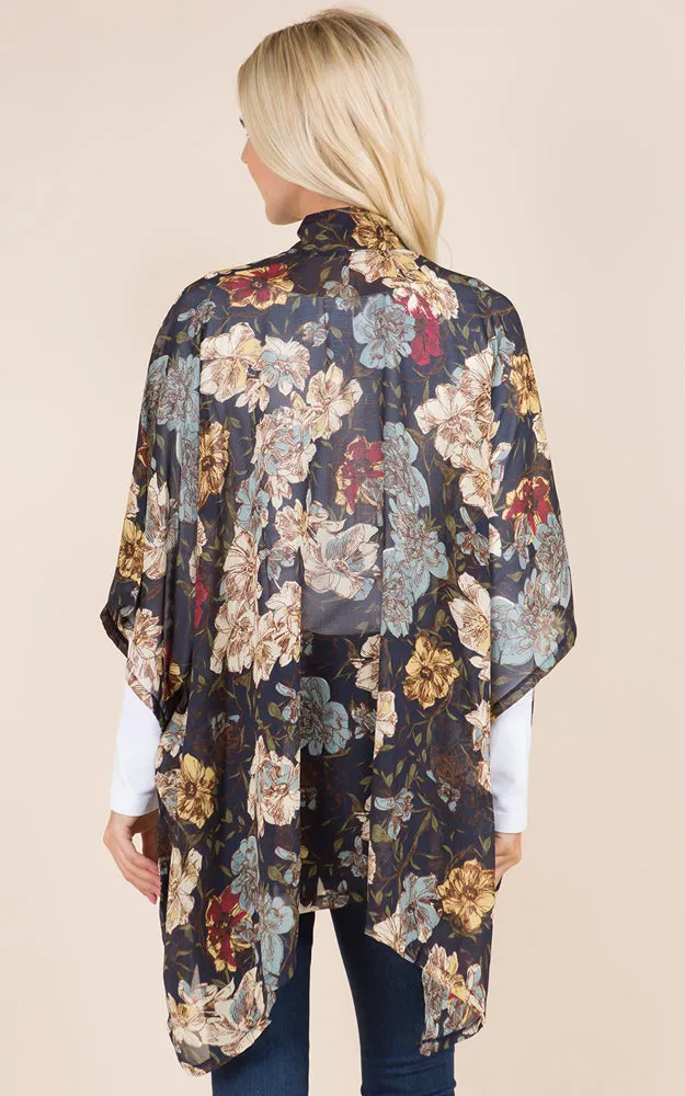 KP8862 Floral Design Print Kimono