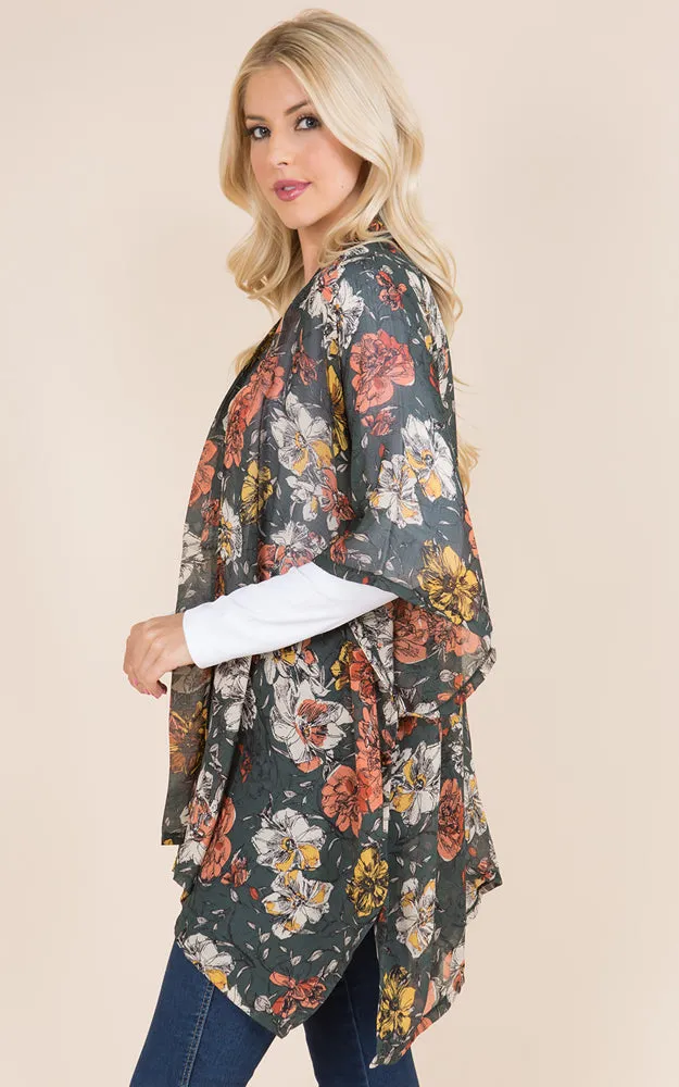 KP8862 Floral Design Print Kimono