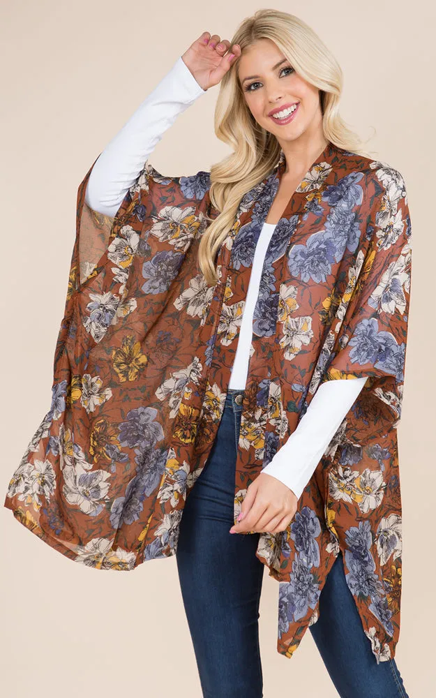 KP8862 Floral Design Print Kimono