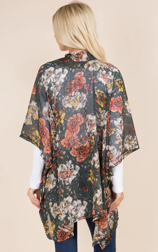KP8862 Floral Design Print Kimono