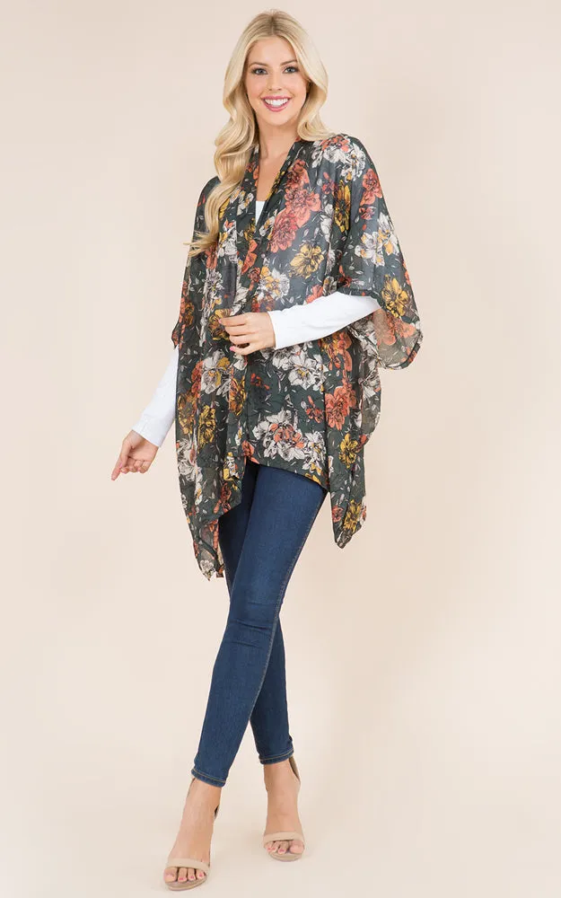 KP8862 Floral Design Print Kimono