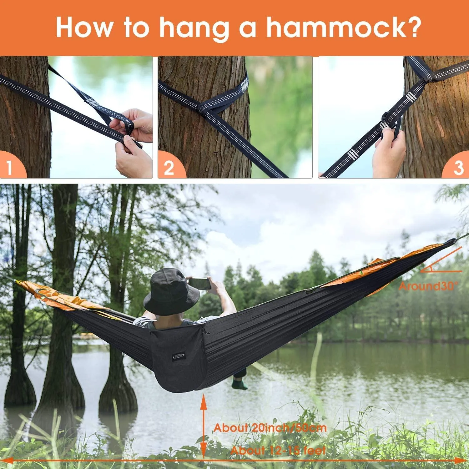 Large Hammock with Mosquito Net
