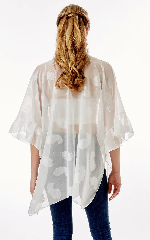 LOF1261 Paisley Sheer Cover Up w/Ruffle Sleeves