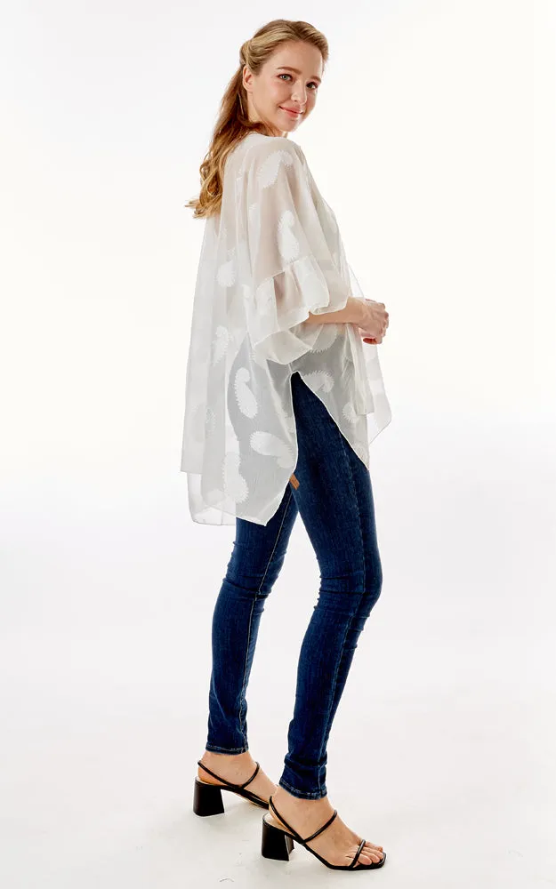 LOF1261 Paisley Sheer Cover Up w/Ruffle Sleeves