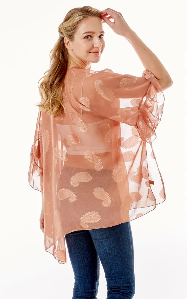 LOF1261 Paisley Sheer Cover Up w/Ruffle Sleeves