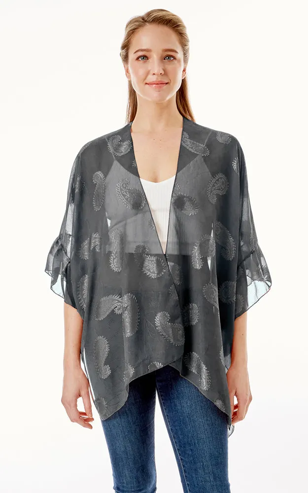 LOF1261 Paisley Sheer Cover Up w/Ruffle Sleeves