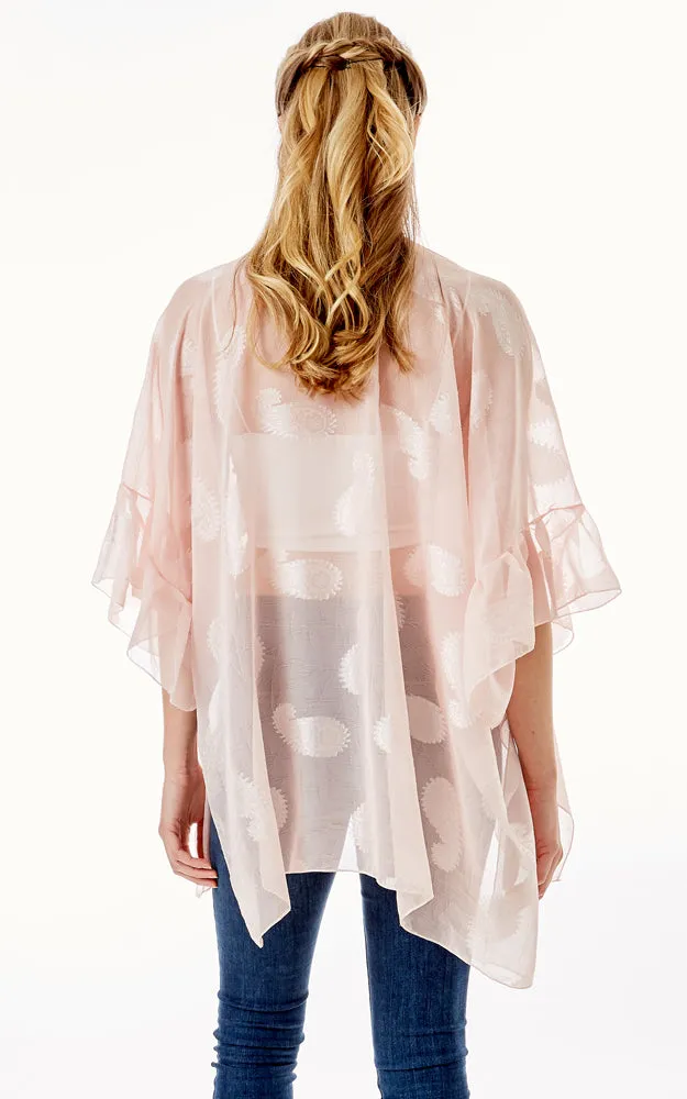 LOF1261 Paisley Sheer Cover Up w/Ruffle Sleeves