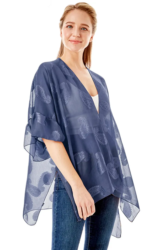 LOF1261 Paisley Sheer Cover Up w/Ruffle Sleeves