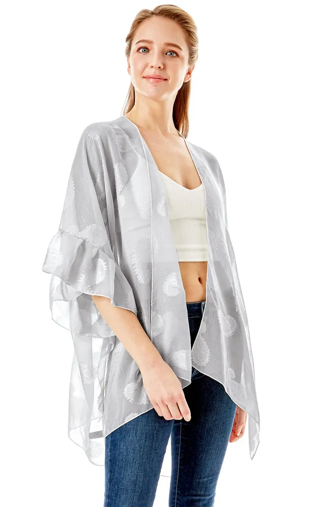 LOF1261 Paisley Sheer Cover Up w/Ruffle Sleeves