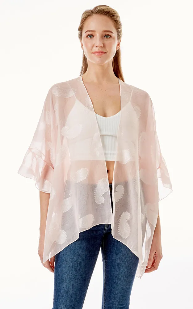 LOF1261 Paisley Sheer Cover Up w/Ruffle Sleeves