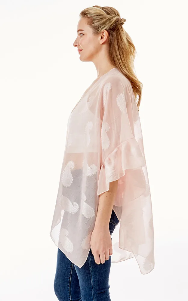 LOF1261 Paisley Sheer Cover Up w/Ruffle Sleeves