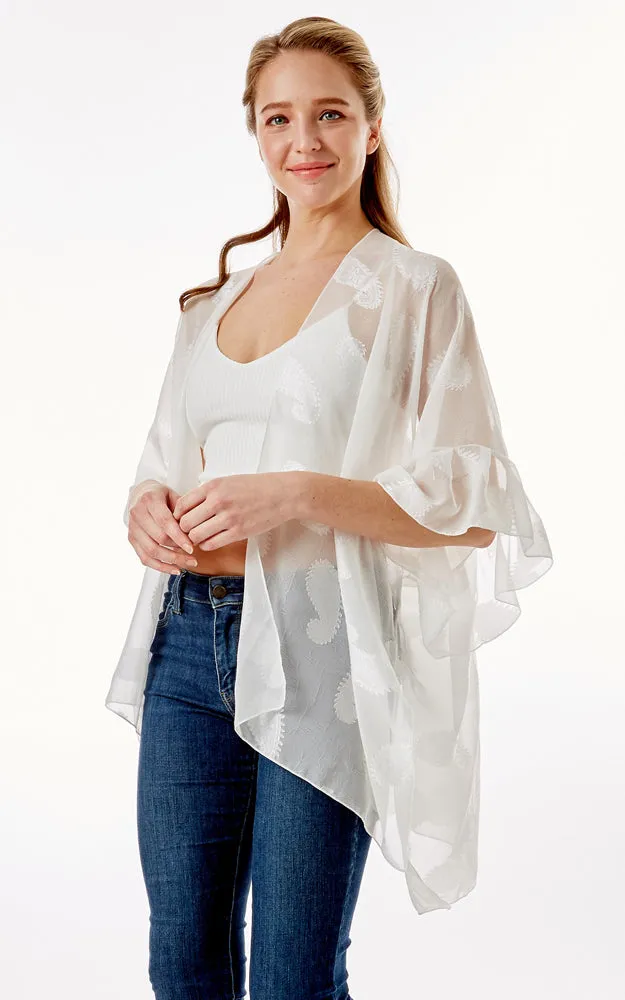 LOF1261 Paisley Sheer Cover Up w/Ruffle Sleeves