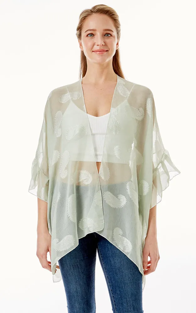 LOF1261 Paisley Sheer Cover Up w/Ruffle Sleeves