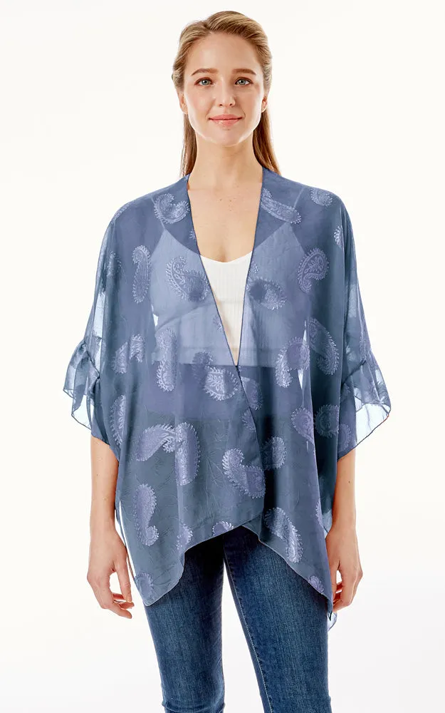 LOF1261 Paisley Sheer Cover Up w/Ruffle Sleeves