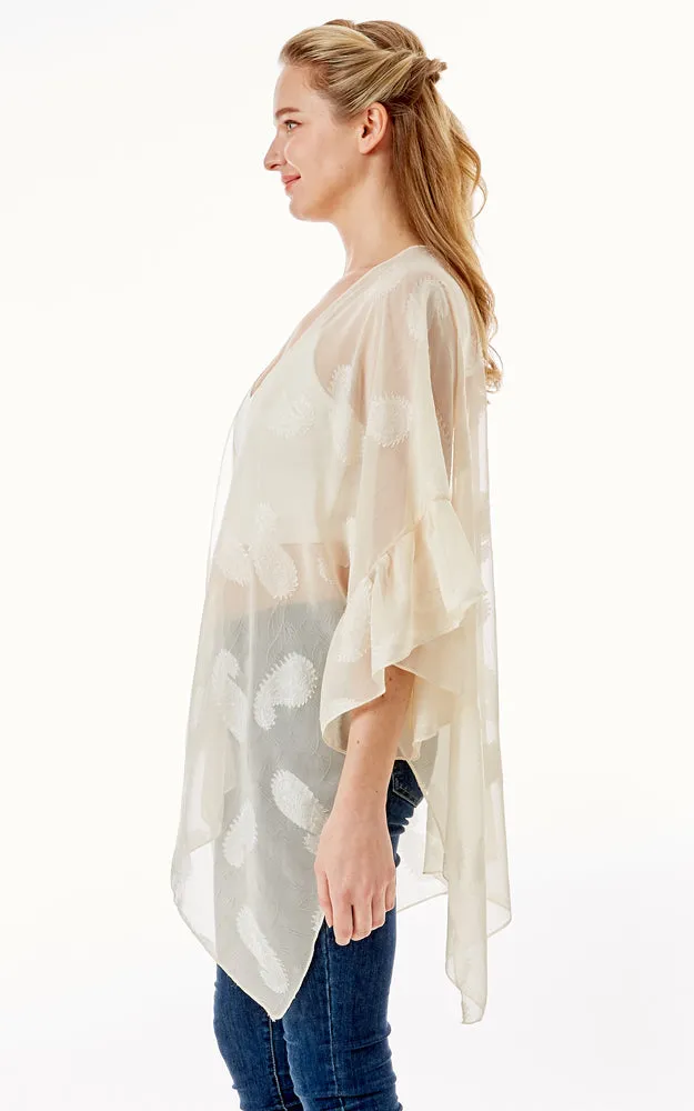 LOF1261 Paisley Sheer Cover Up w/Ruffle Sleeves